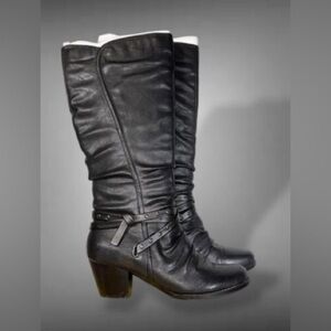 261. Womens BareTraps Ronson Wide Calf Block Heeled Boots, Black Size 10